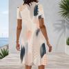 Women Plus Size Round Neck Short Sleeve Printed A Line Dress White Blue Mint