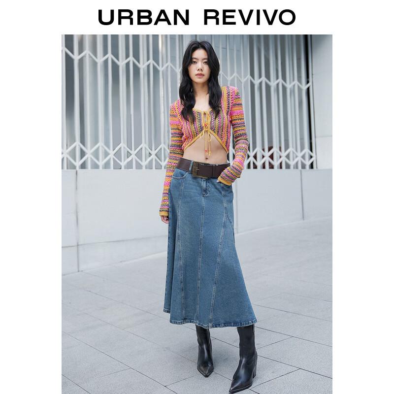 UR 2025 Autumn Multicolor Woven Texture Tie-Waist Knitted Cardigan