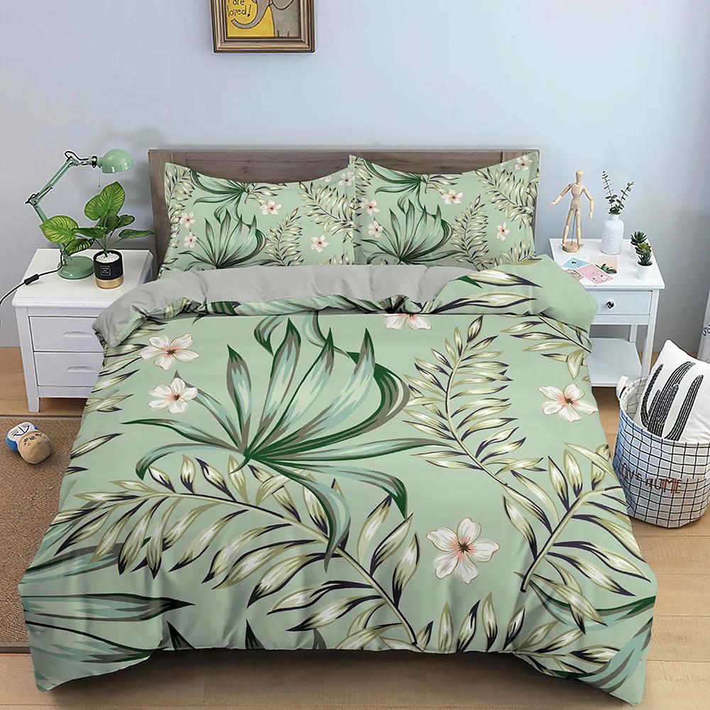 

Tropical Leaves Butterfly Printed Duvet Cover Bedding Sets With Pillow Case Luxury Polyester Bedspread Queen/King Size Gift Blue EU Twin(135x200cm) чистий