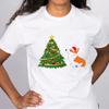 Christmas Tree And Corgi Graphic Print T-Shirt Women Harajuku Cute Short Sleeve Tops Tee Female Suitable All Seasons Clothes