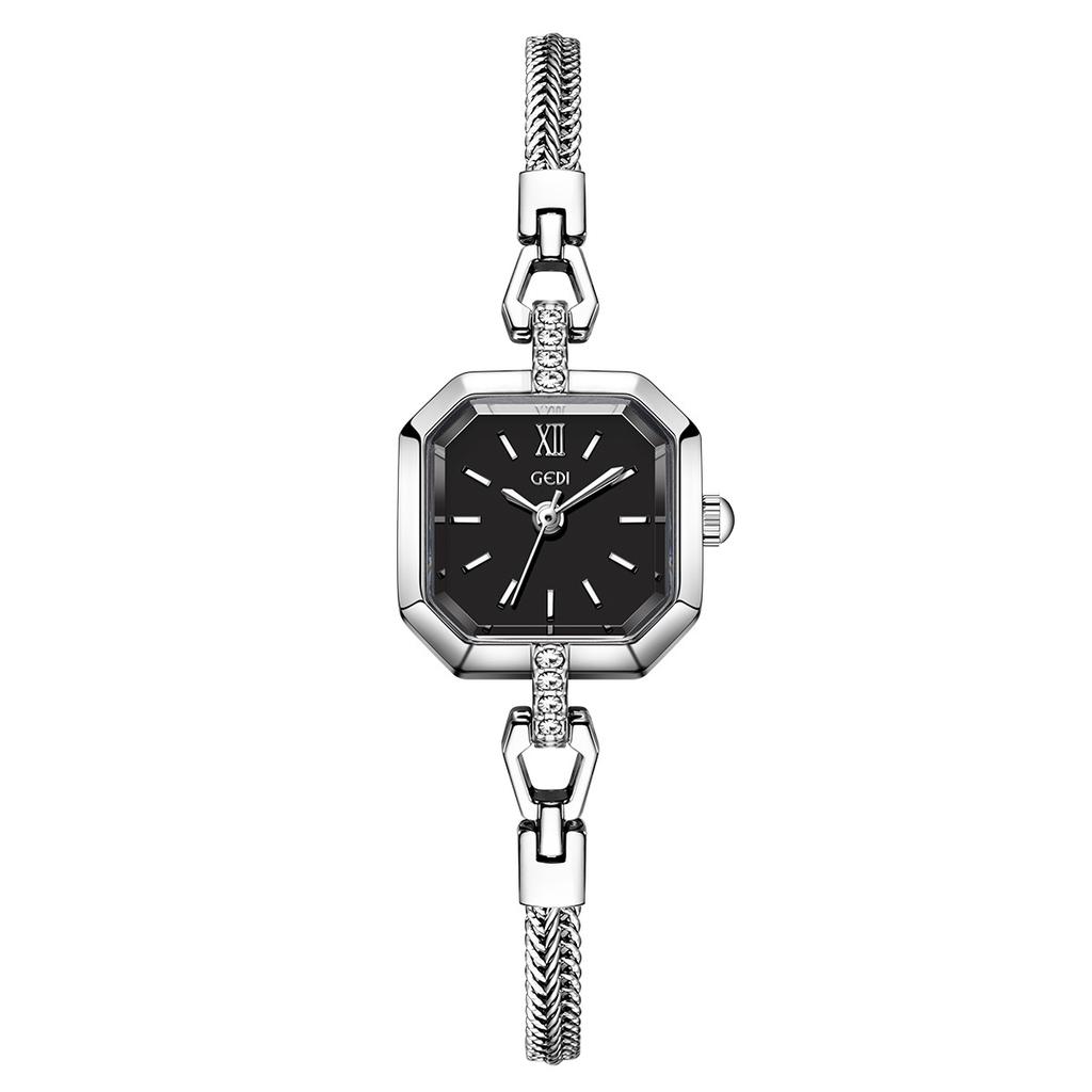 Square Fashionable Exquisite High-End Alloy Quartz Watch, Light Luxury Retro Niche High-Value Women'S Watch