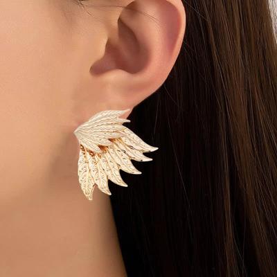 2025 Novedad en Alas de Ángel Color Dorado Bohemio Metal Pendientes Pequeños para Mujer Doble Capa Alas Oreja Circonita femme orecchini