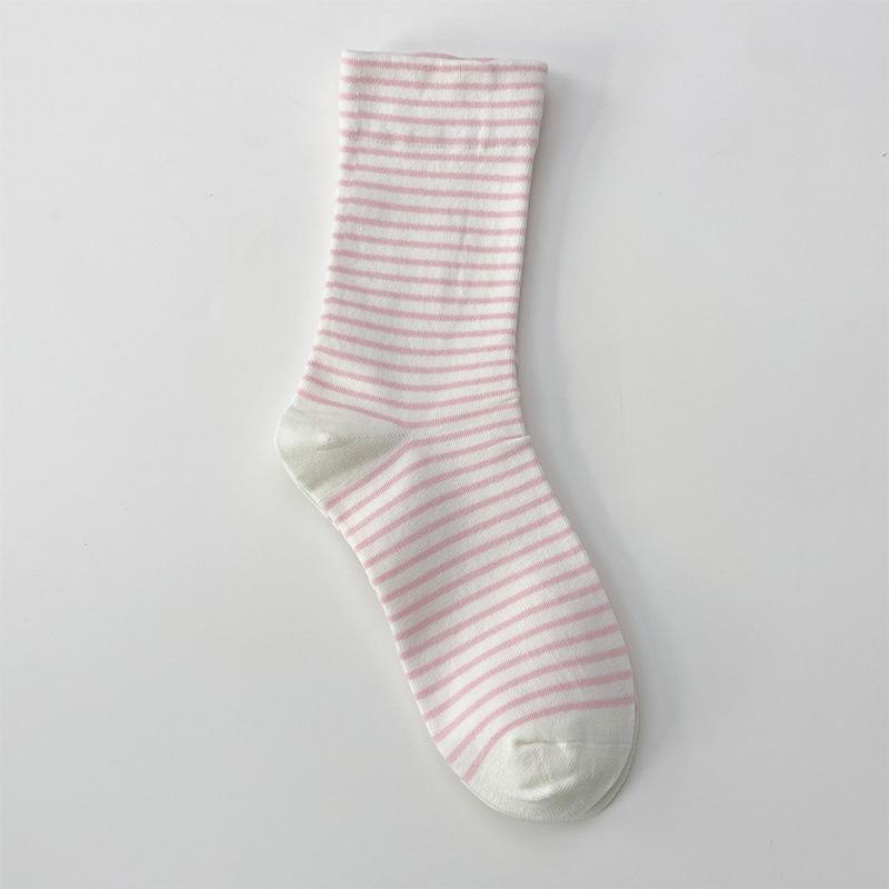 

Ladies Spring and Autumn Striped Loose Mouth Boneless Moon Son In The Tube Pile Pile Cotton Socks 1 pair рожевий