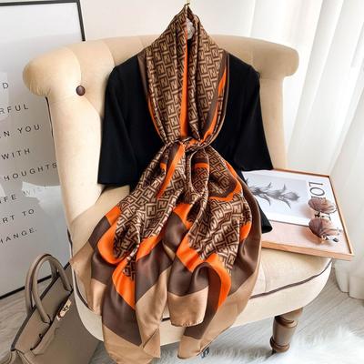 New Letter Imitation Silk Scarf for Women's Sunshade Fashion Trendy Printed Imitation Silk Plain Scarf