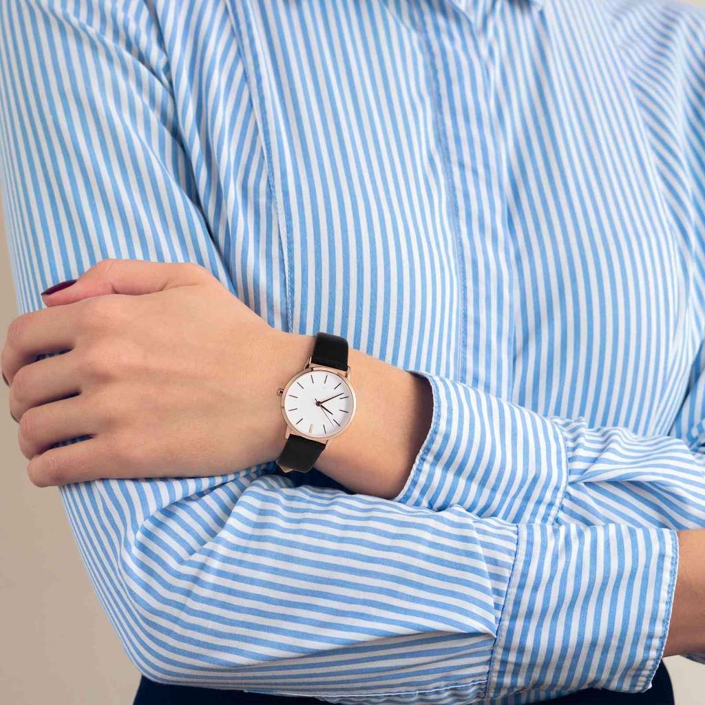 ANNEFIT Genuine Leather Watch Quick Black with Silver Buckle Band, 18mm, Thin, Release,