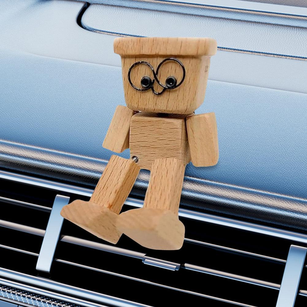 Shaking Wooden Man Figurine Funny Bobblehead Car Dashboard Decor Little Nerdy Dolls Car Accessories Car Ornaments Creative Gifts