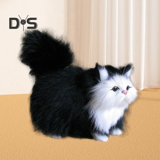 Simulation Cat Ornament Realistic Plush Kitty Toy Faux Fur Animals Model Furry Cat Doll Gift for Kids Cat Lovers