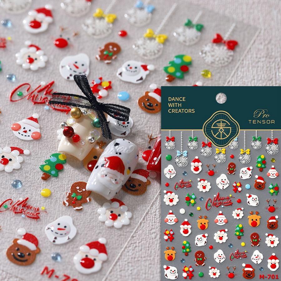 Gold Stamped Snowflake Stars White Christmas Tree Red Bowknot Cute 3D Nail Art Stickers Xmas Lovely Manicure Decals