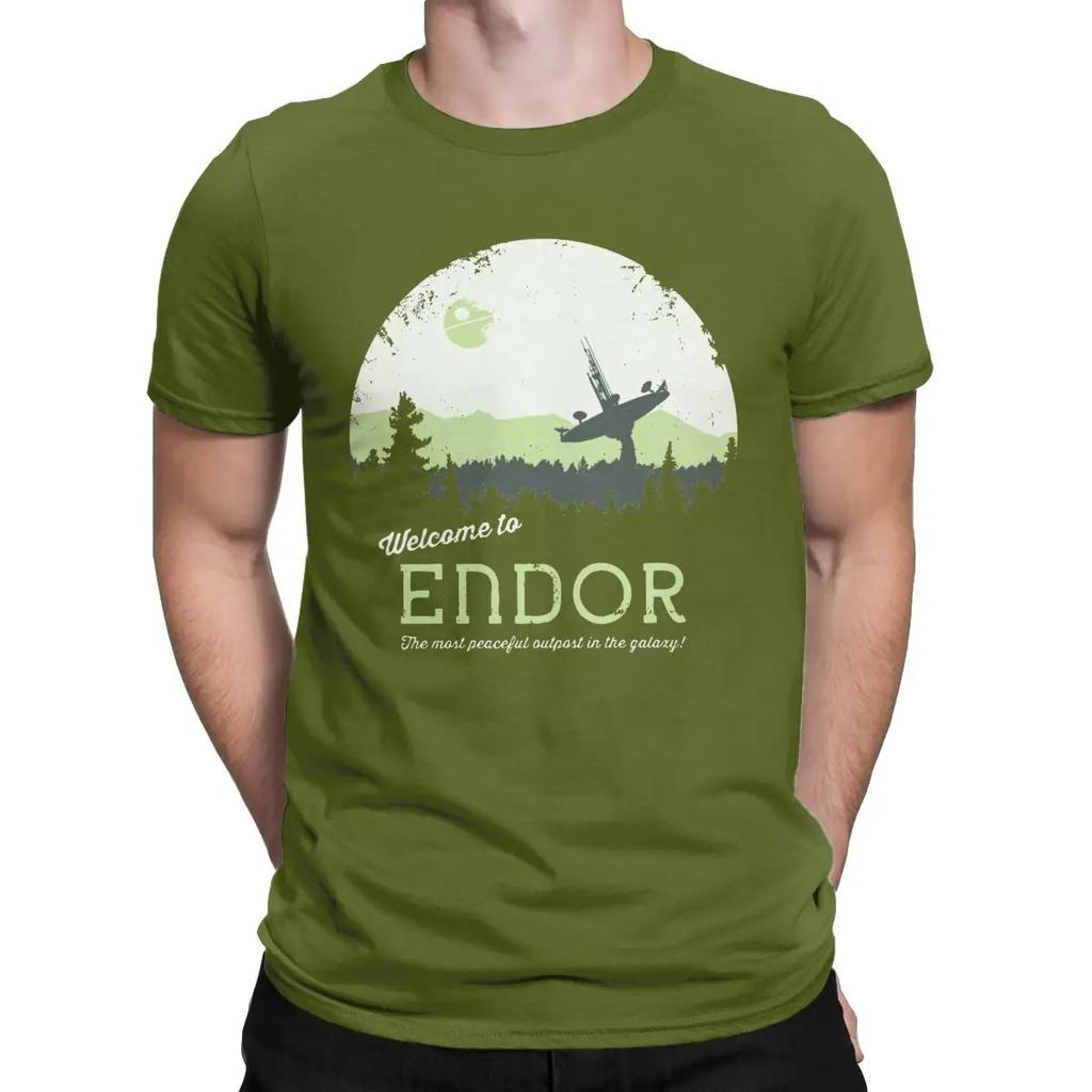 Men T-Shirt Welcome To Endor Star Wars Casual Pure Cotton Tees Short Sleeve Disney T Shirt Round Collar Clothes Printed