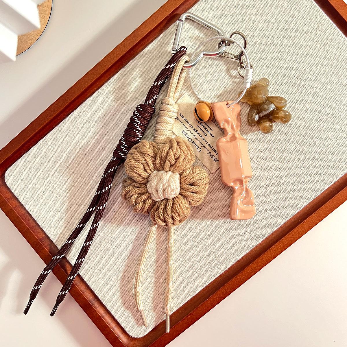 

original manual weave flower candy Key Chain Bluebells orange strawberry Backpack pendant коричневий