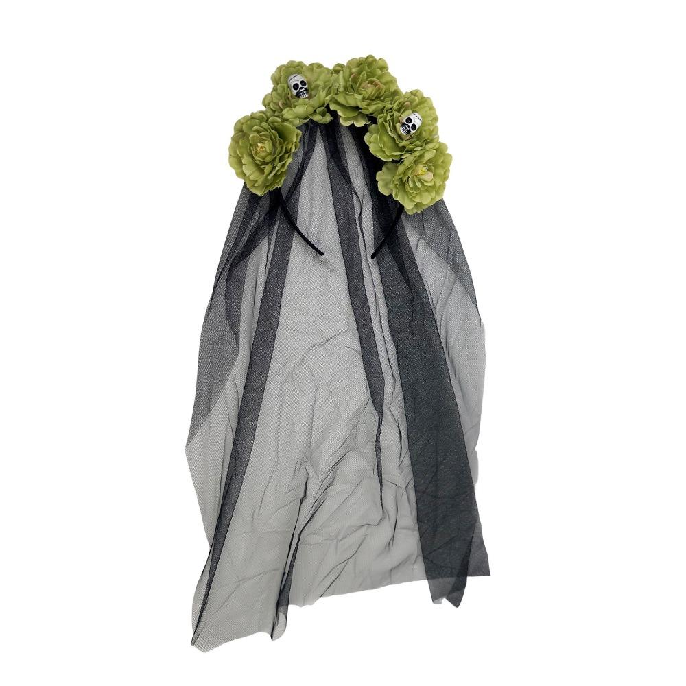 Girls Day of The Dead Flowers Headdress Long Ribbon Veil Gothic Head Hoop  Party Cosplay