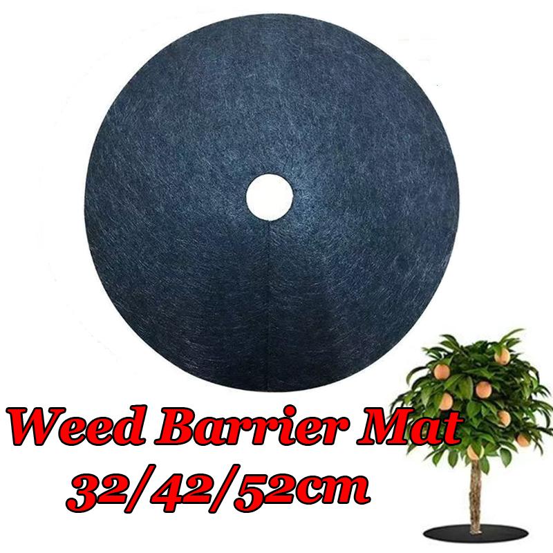 5 Stück Baum-Unkrautbarriere-Matte 32/42/52cm Feuchtigkeitsspendende Unkrautbekämpfung Vlies-Mulchgewebe für Obstgarten Garten Blumenbeet Landschaft