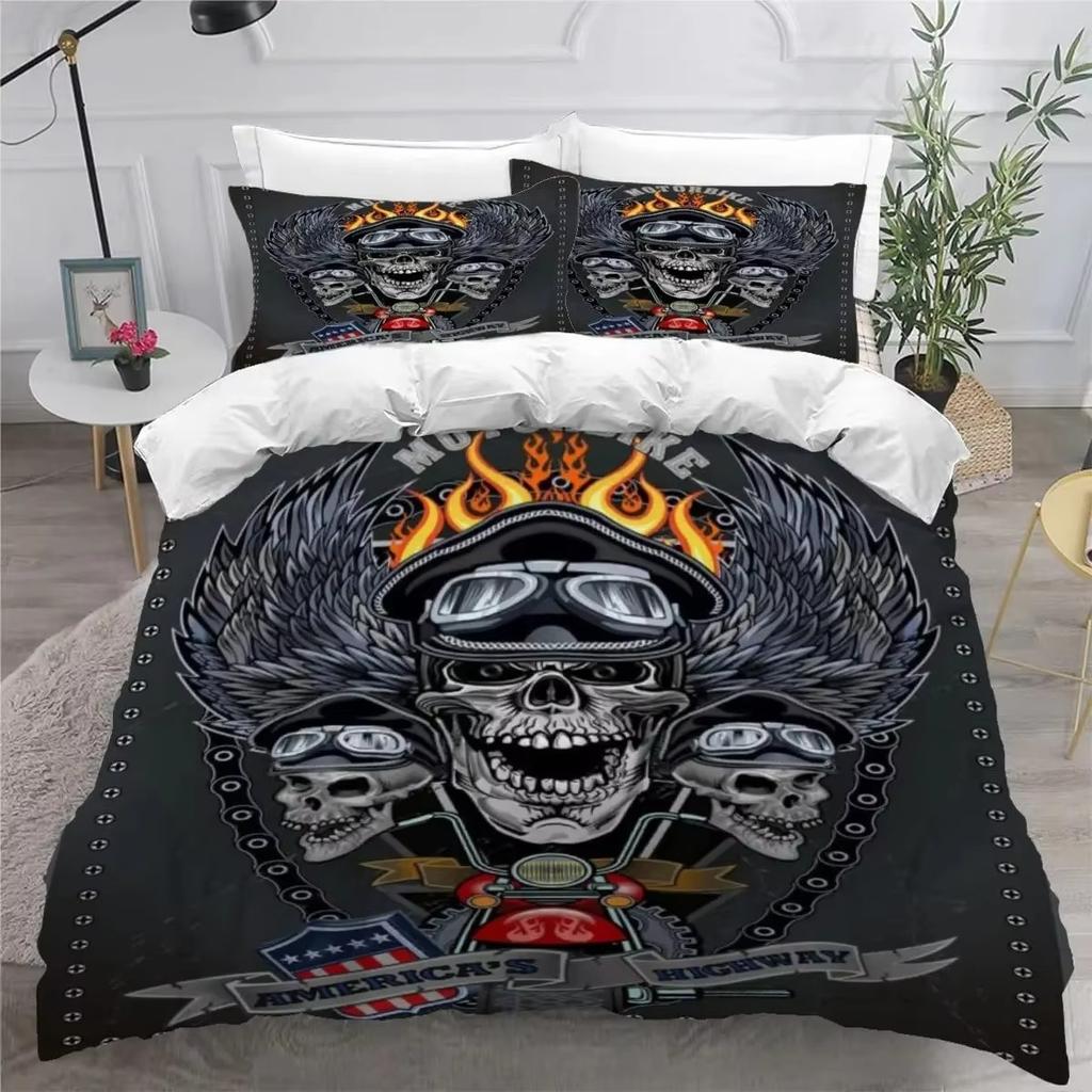 Skull and Beauty Duvet Cover Set Full Size Gothic Sugar Skull Angels and Demons Bedding Set with Pillowcase Twin Double Bed Sets
