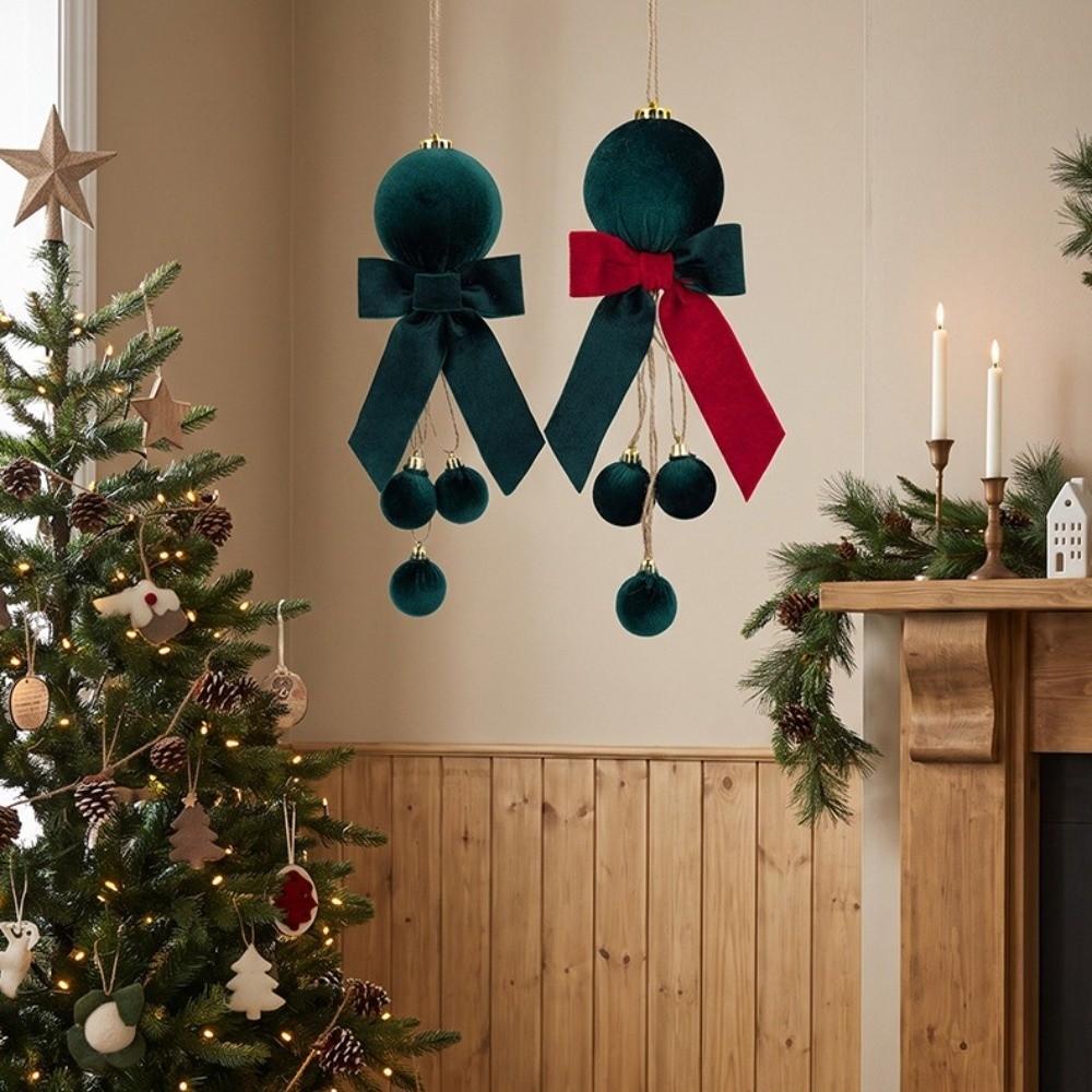 Velvet Christmas Velvet Ball Ornament Contrast Bow Christmas Hanging Bauble Mall Scene Layout
