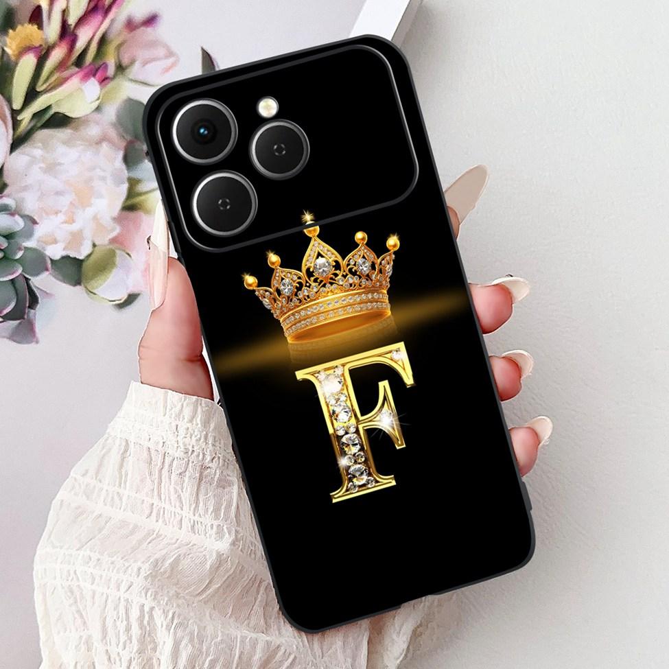 For Tecno Spark 40 Case Black Silicone Luxury A-Z Letters Fashion Flowers Crown Shockproof Cover For Techno Spark 40 Phone Case