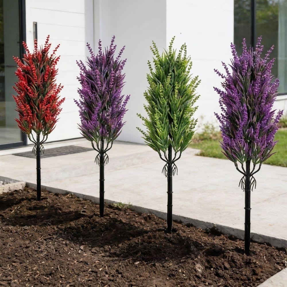 Bamboo Leaf Artificial Lavender Stake Flower No Fade Simulation Lavender Plant Patio Lawn
