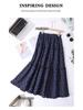 Retro Dark Blue Floral High-Waisted Midi A-line Skirt for Women - Spring 2025 Collection