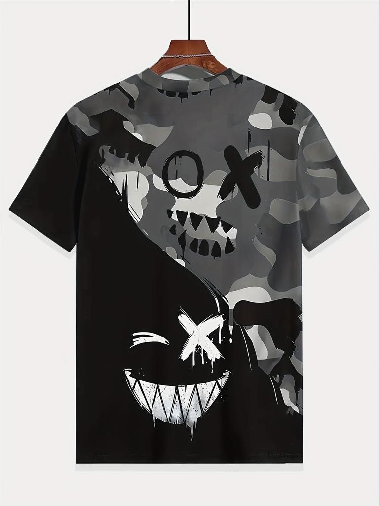 Summer 2025 new fashion 3D printed smiling face pattern casual, fashionable, soft and comfortable children's T-shirt