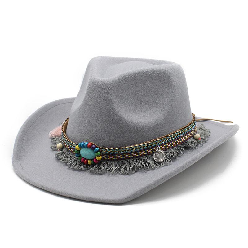 Ethnic Style Tassel, British Style Felt Hat, Retro Top Hat, Woolen Men'S And Women'S Western Cowboy Hat