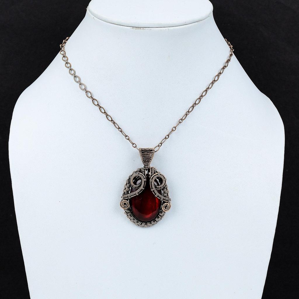 Red Fire Labradorite Pendant Copper Wire Wrapped Gemstone Pendant Handmade Dainty Copper Jewelry Designer Pendant Wire Wrap Jewelry For Gift