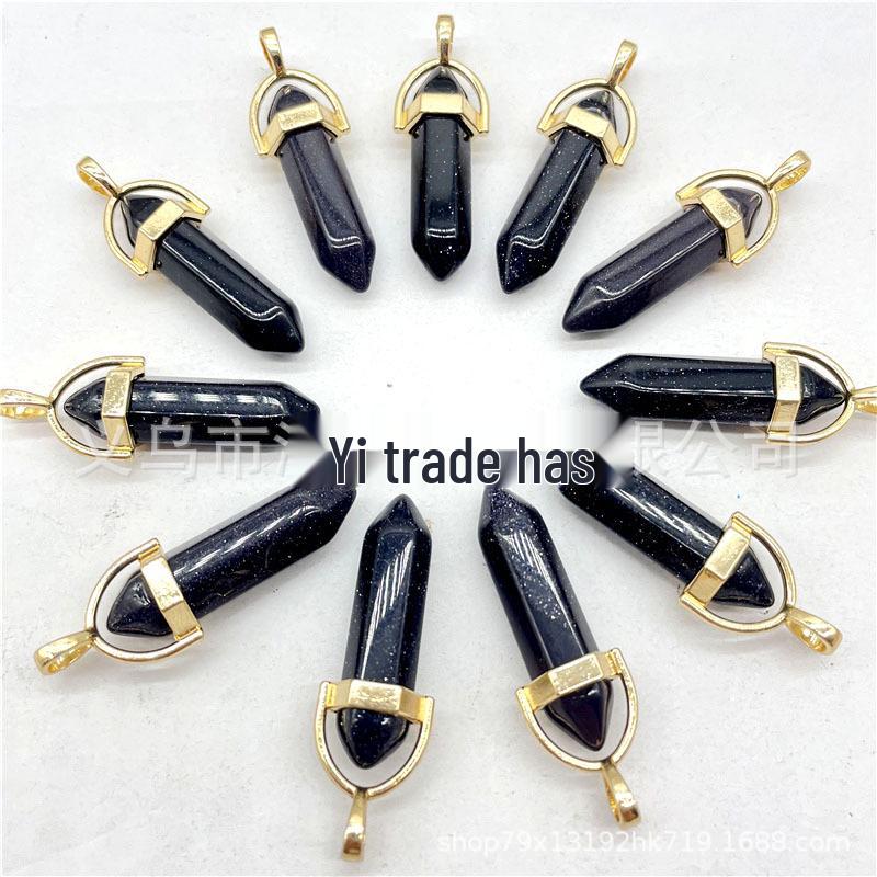 Colorful Hexagonal Gemstone Pendant Necklace with Gold Alloy Cap