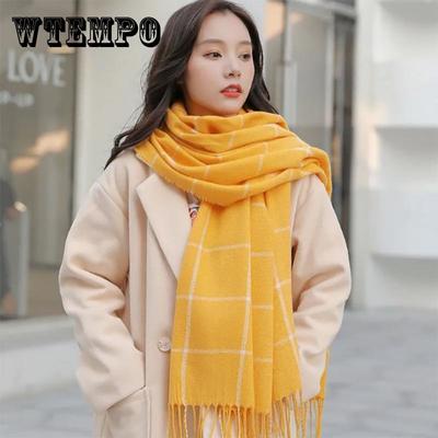 Kórejský vlnený šál ženy Zimný zahustený japonský šál Divoký teplý kockovaný šál Dámske na dvojaké použitie