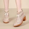 Women's Ethnic Style Mesh Ankle Cool Boots Spring Summer Block Heel Round Toe Soft Sole Dance Shoes Light High Top Zipper Sandal