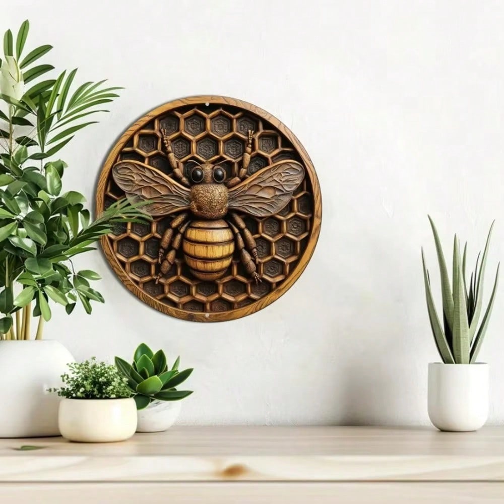 Vintage Metal Honeycomb Bee Wall Art Home Cafe Decor
