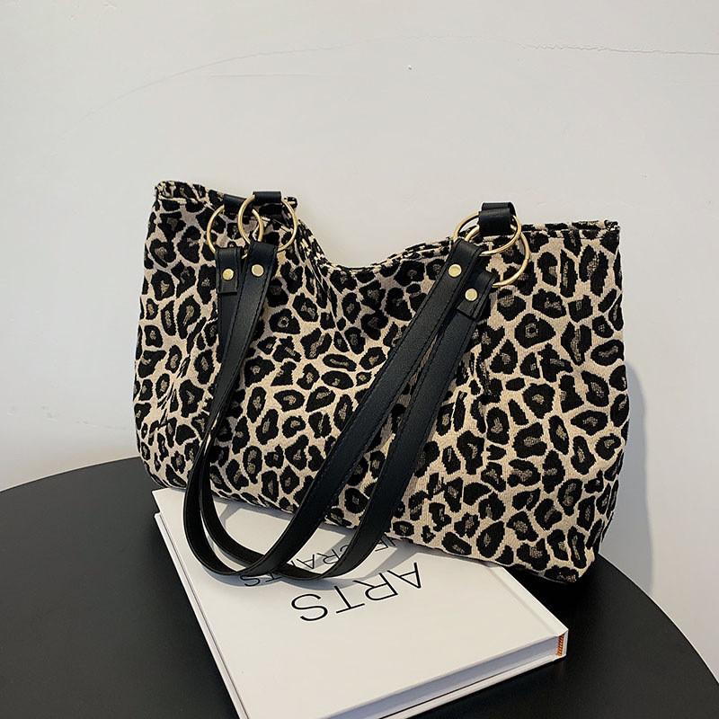 Pu Leopard Print Tote Bag For Streetwear Women With Zipper Closure