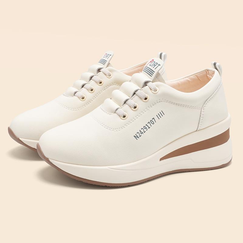

Women s Sneakers Height Increase Leather Platform Casual Simple Thick Sole Elevator Shake Shoes EU:40 бежевый