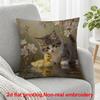 2D Flat Printing, 1pc, Tabby Kitten And Yellow Duckling In Cherry Blossom Pond, Pillow Cover, Polyester, Modern Home Decor: Decorative Covers Suitable