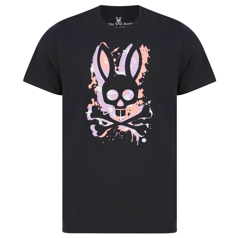 Psycho Bunny Mens T-Shirt Waverly Graphic Bunny Logo Crew Tee in Navy Blue XL