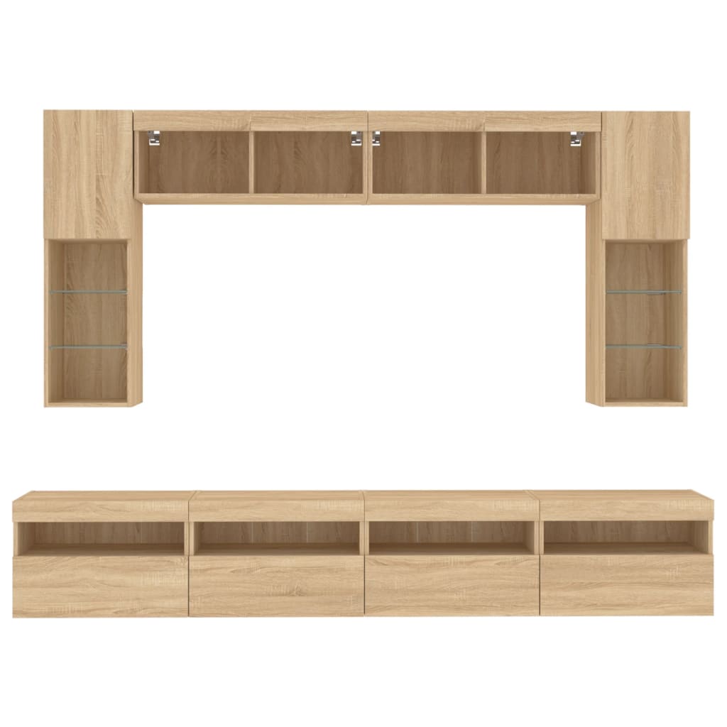 8 Piece TV Wall Unit with LED Lights Sonoma Oak