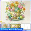 Easter Flower 2D Flat DIY Hanging Gem Art Paintings Charm Double-Side Print Single Side Drill Crystal Painting Crafts Kit
