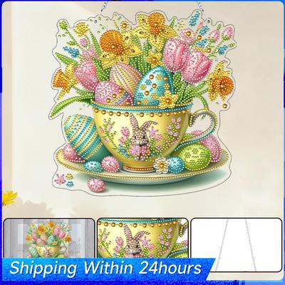 Flor de Páscoa 2D Plana DIY Pendurado Joia Arte Pinturas Charme Impressão Dupla Face Broca de Lado Único Kit de Artesanato Pintura de Cristal