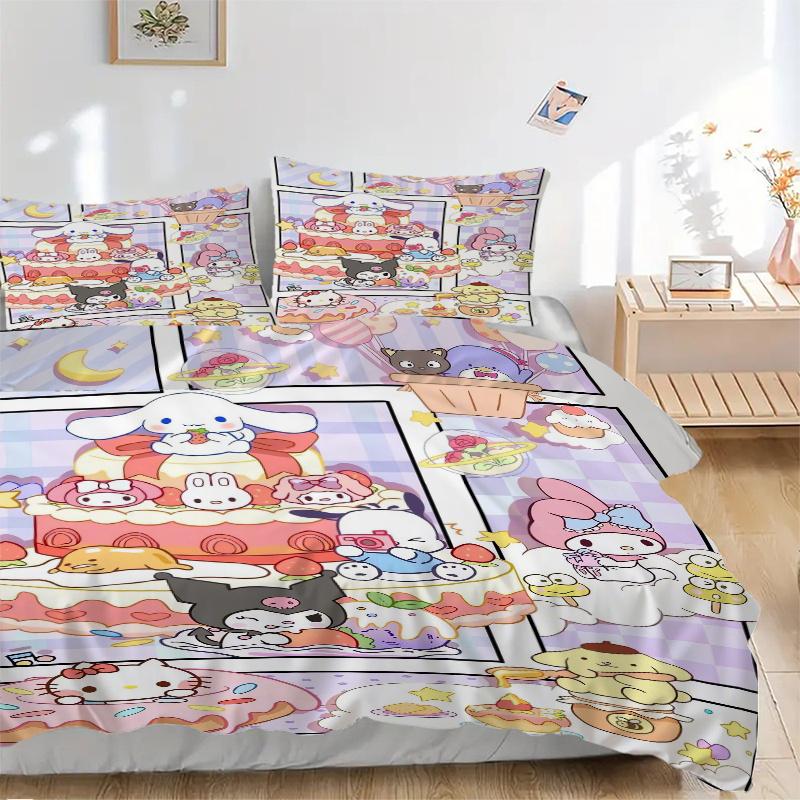 

3 шт. Набор постельного белья с квилтингом Happy Birthday Sanrio Мягкий и удобный Декор для спальни, гостевой комнаты и общежития Комплект постельного белья W029 135x200cm