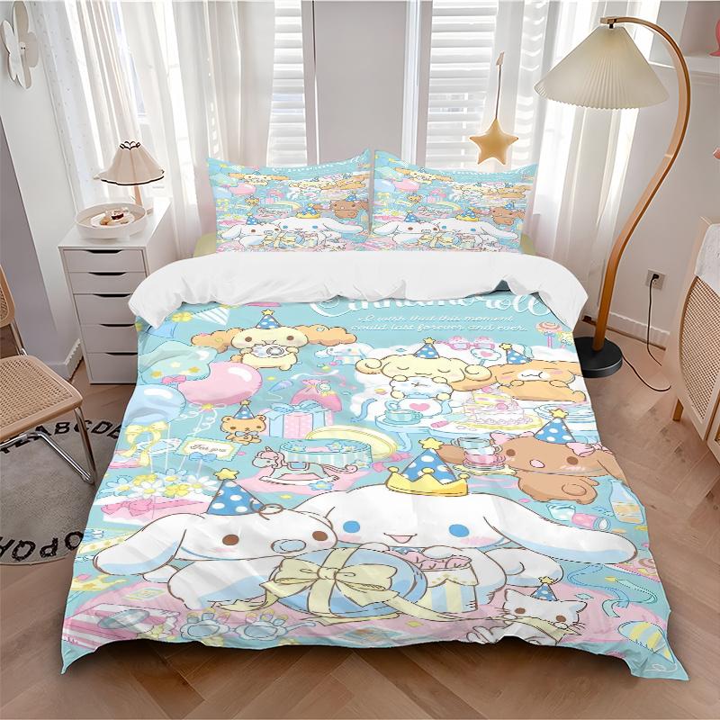3pcs Cinnamoroll's Sweet Celebration Bedding Set Includes 1 Quilt Cover and 2 Pillowcases, Comfortable Bedding with Stylish Design for Bedroom S008