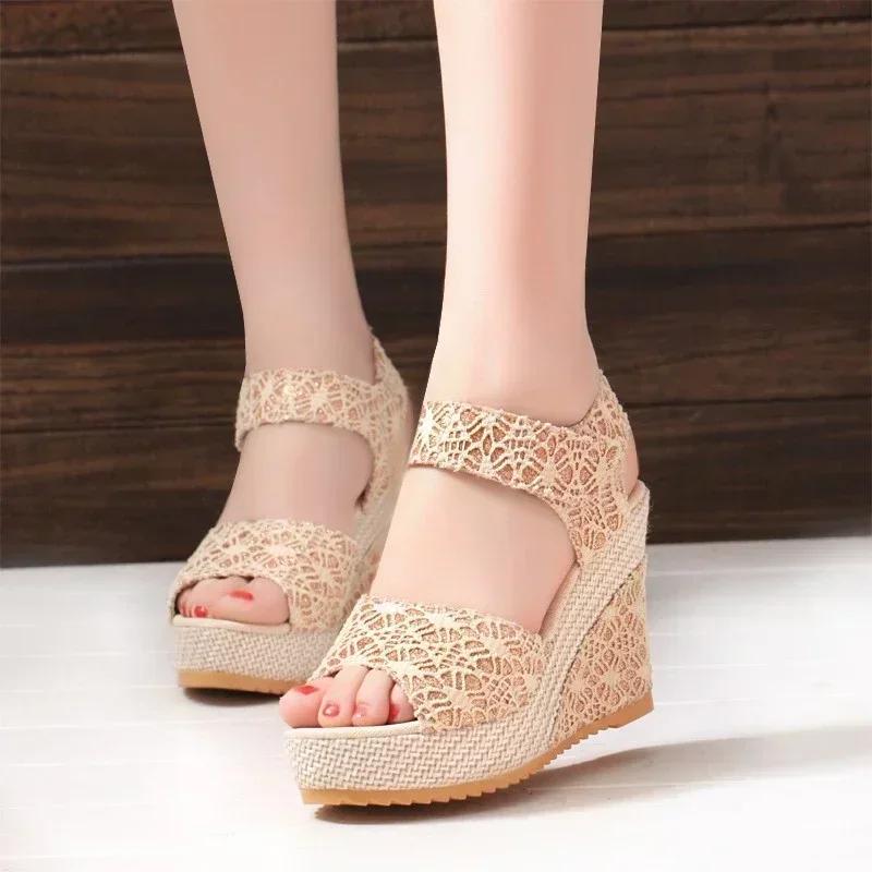 Women's Wedges Sandals  Summer New Fashion Mesh Peep Toe Platform High Heel Women Sandals Sexy Party Dress Women Sandalias