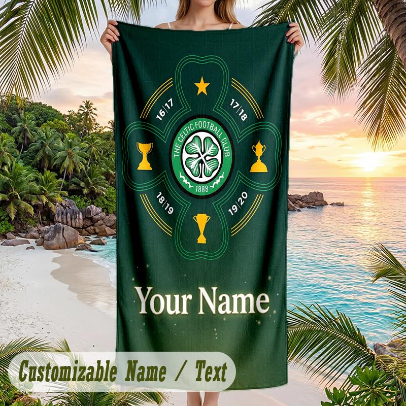 Beach Towel Celtic FC Print Custom Name Text Soft Towel for Swimming Pool