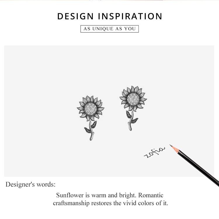 BAMOER Genuine 925 Sterling Silver Sunflower Stud Earring for Women Jewelry