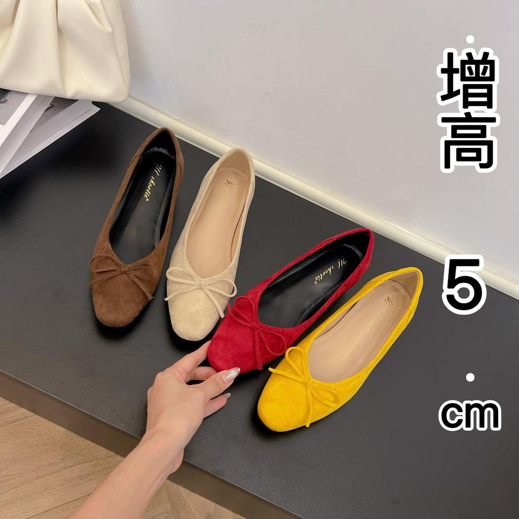 Small Inner Height Increase Women's Shoes, Sweet Suede Bow Round Head Single Shoes, Not Tired Feet, Shoes with Skirts In Summer
