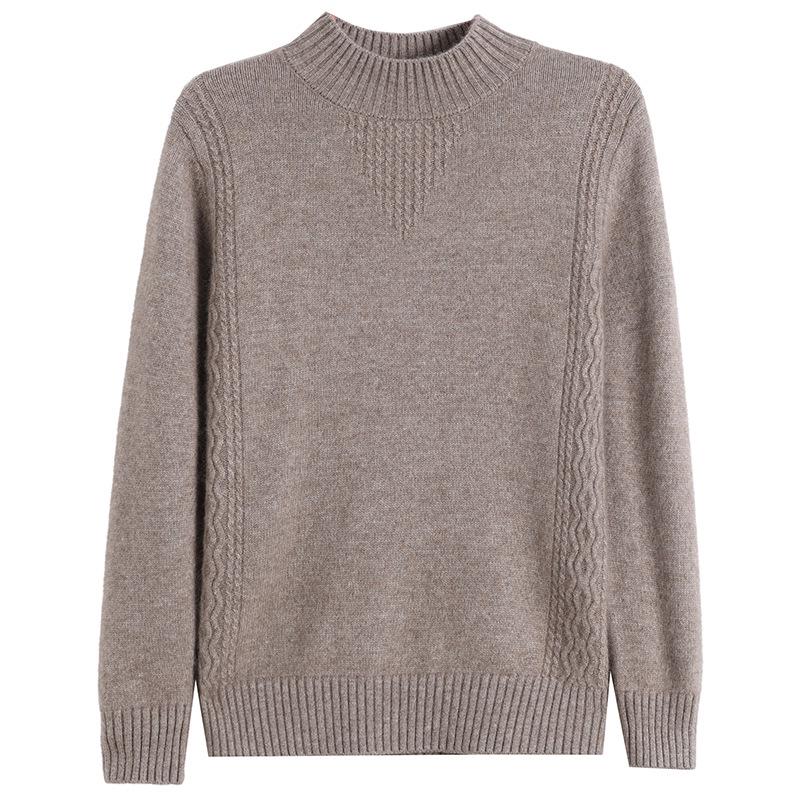 Women's Cashmere Wool Sweater - Autumn Winter, Warm Loose Fit, Half High Collar, Pure Color, Thickened Mother's Wear