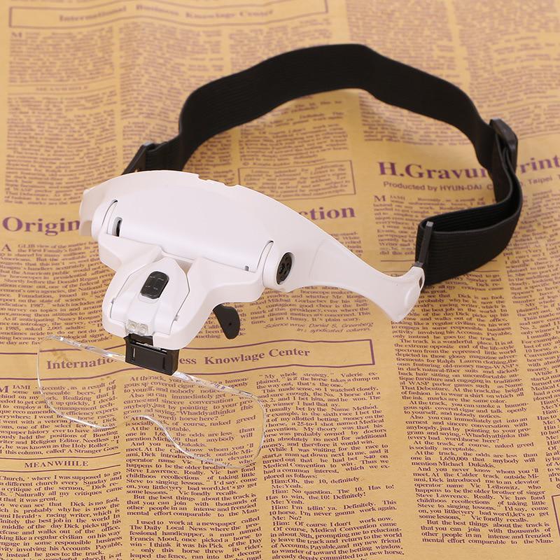 2-LED Visor Magnifier Glasses Magnifying Glass Repair Jeweler Magnifier 5 Replaceable Lens Headband