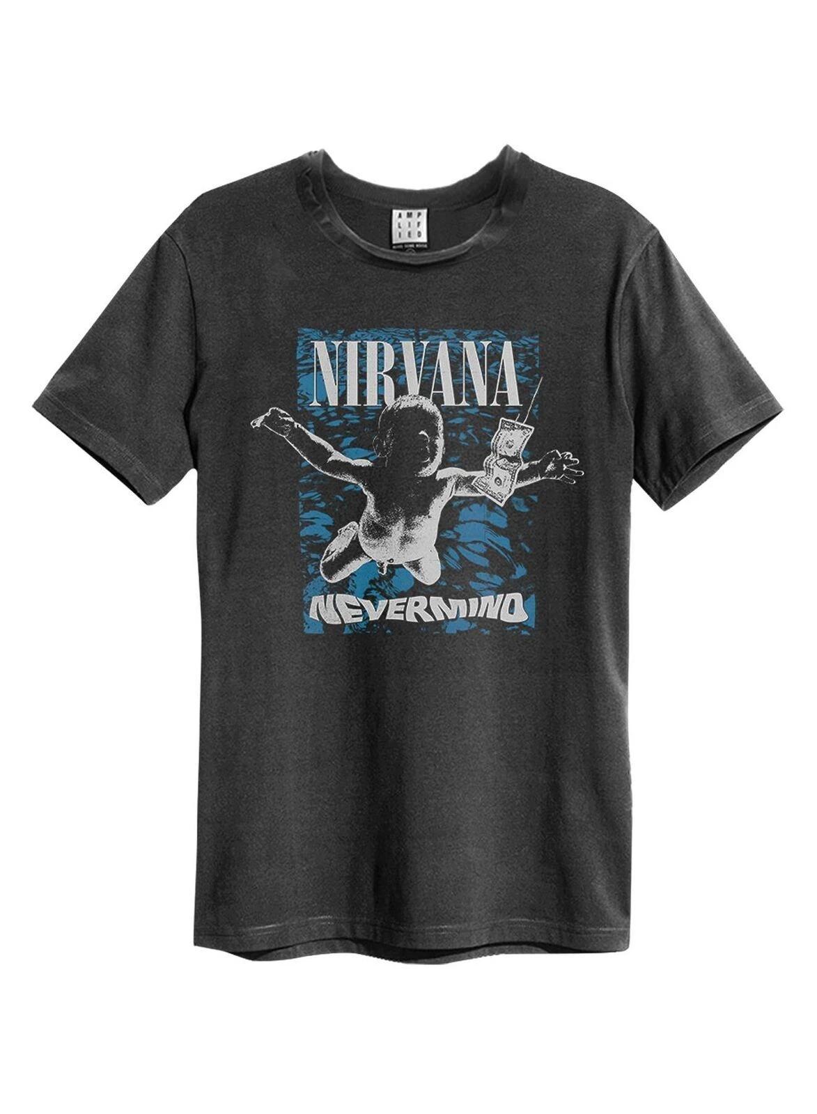 Amplified Nirvana Nevermind Mens Charcoal 100% Cotton T-shirt Mens Tees Top Nirvana Amplified Classic Tee 3XL