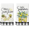 Artoid Mode Hello Sunshine Bike Lemons Summer Kitchen Towels Dish Towels, 18x26 Inch Farmhouse Summer Decoration Hand Towels Set of 2