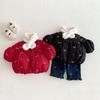 2025 New Girls' Korean-Style Winter Coat with Bow and Scarf - Cute Cotton Padded Outfit for Babies