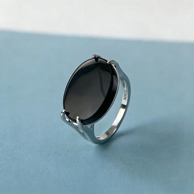 S925 Sterlingsilber Natürlicher Großer Schwarzer Achat Stein Ring 13*18mm Ovale Form Vintage Schwarze Ringe Feiner Schmuck Für Männer
