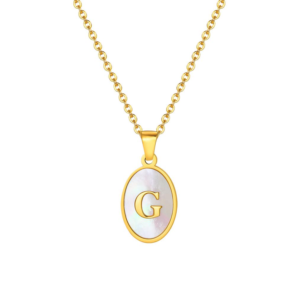 Stainless Steel Oval White Shell 26 Letter Pendant Name Letter Necklace Commemorative Gift Pn-2186