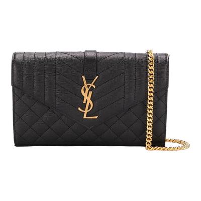 Saint Laurent Ysl Monogram Gold Logo Genarbtes Steppleder Ketten Crossbody Tasche Damen Taschen Schwarz 620280BOW911000