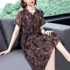 Summer Floral Dress Women's Plus Size Dress Mesh Long Chiffon Printed Dress